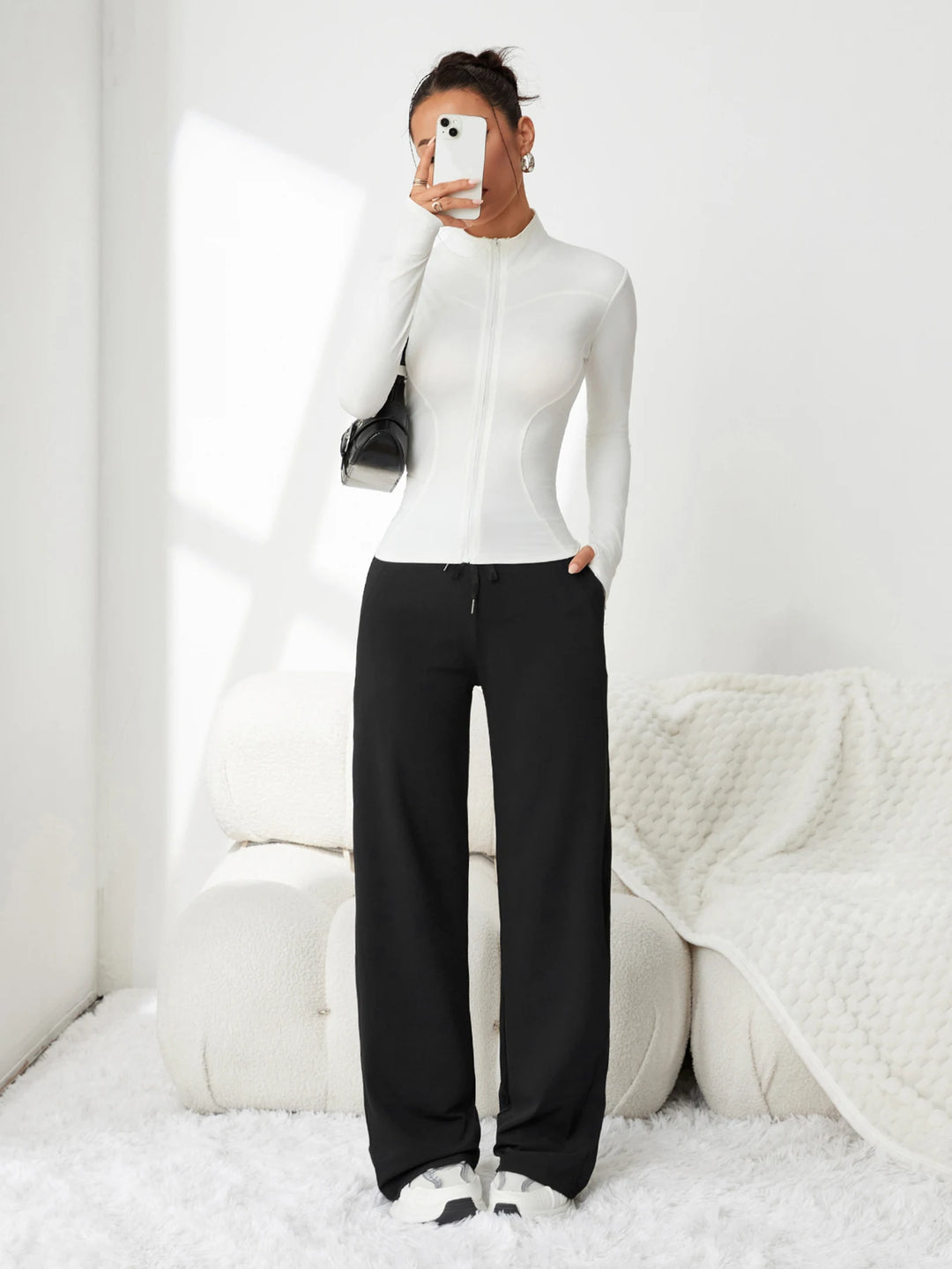 Women's Pants Ice Silk Wide Leg High Waist Loose Fit Casual Summer