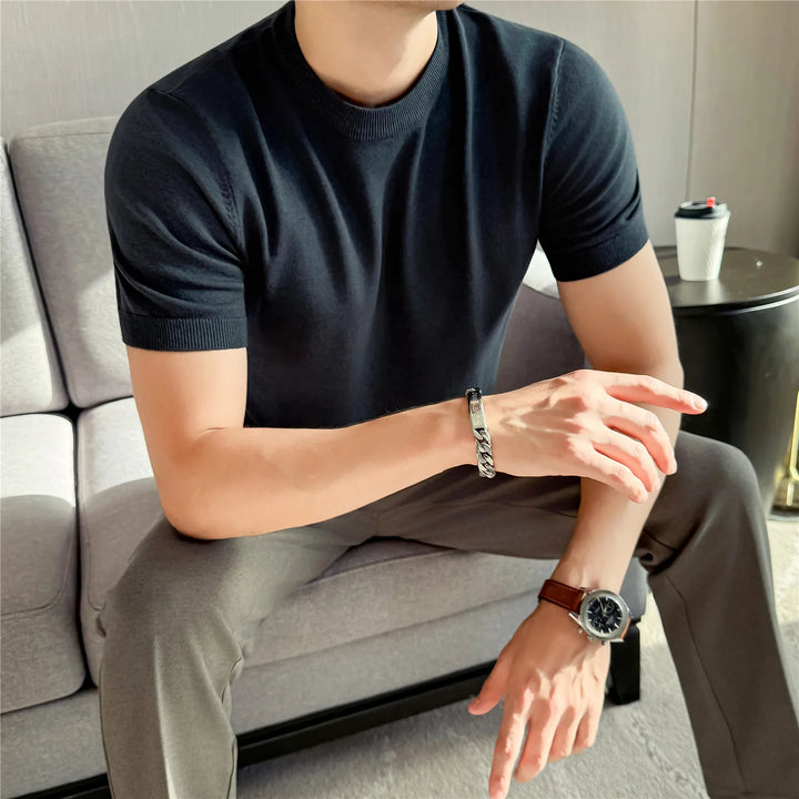 Men's T-Shirt Knit Solid Slim Fit Short Sleeve Round Neck Casual