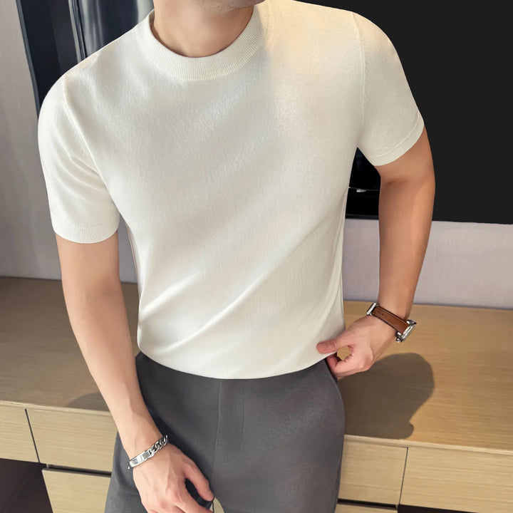 Men's T-Shirt Knit Solid Slim Fit Short Sleeve Round Neck Casual