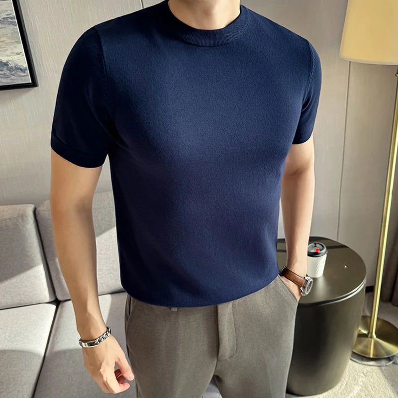 Men's T-Shirt Knit Solid Slim Fit Short Sleeve Round Neck Casual