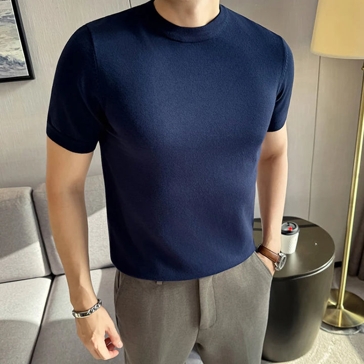 Men's T-Shirt Knit Solid Slim Fit Short Sleeve Round Neck Casual