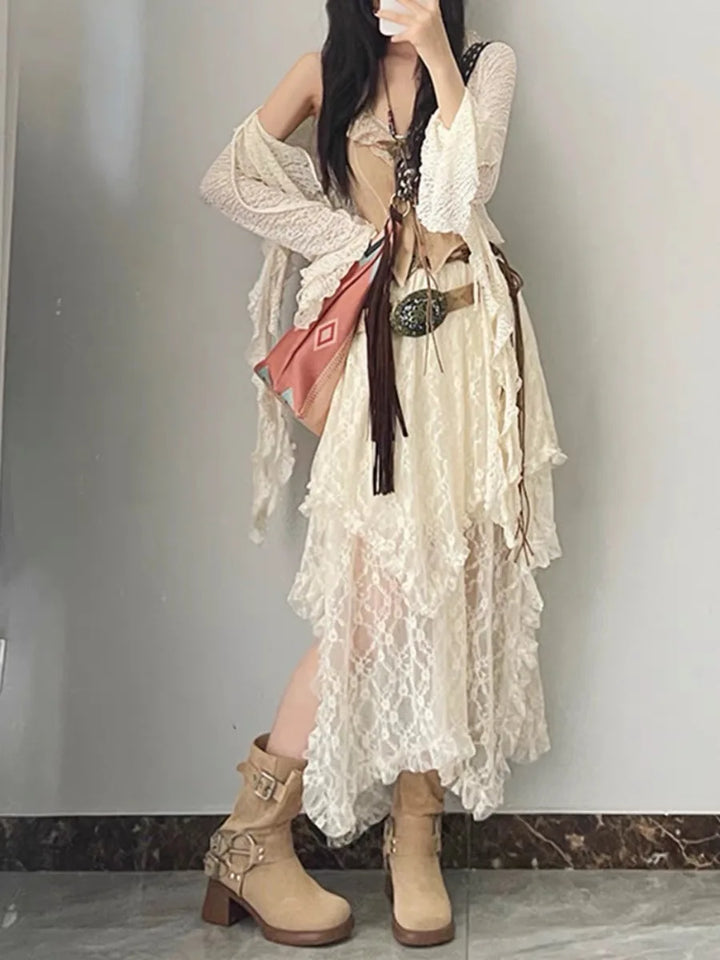 Women's Skirt Lace Asymmetric High Waist Irregular Hem Y2K Boho Party Wear
