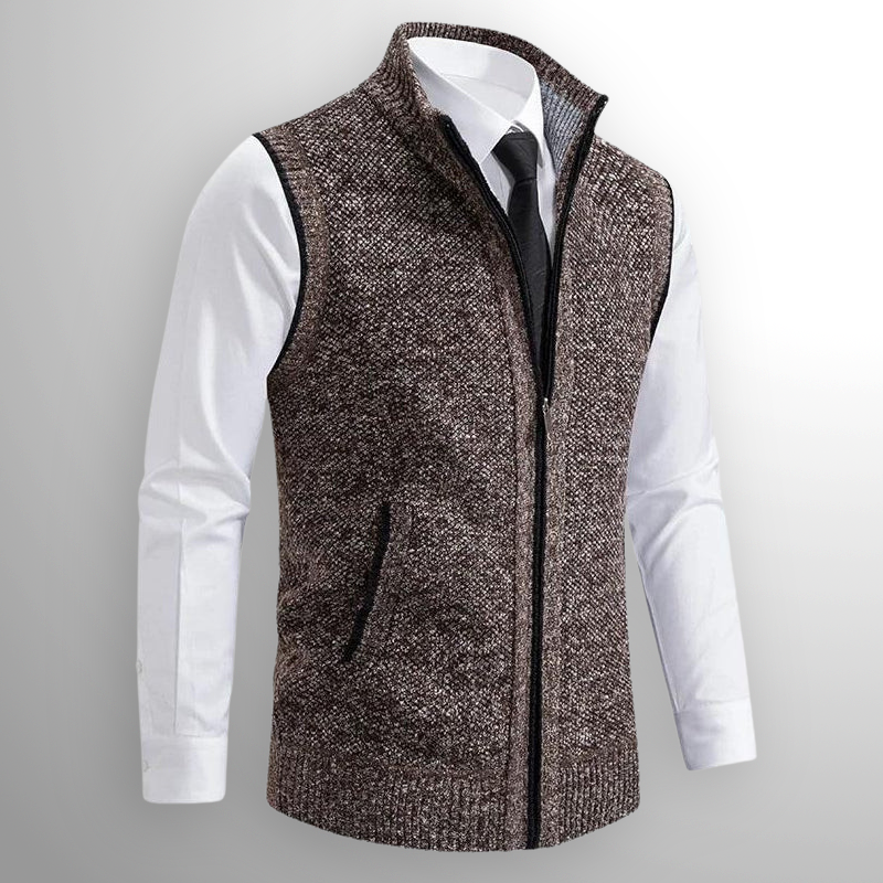 Gilet tricoté homme zippé col montant sans manches décontracté