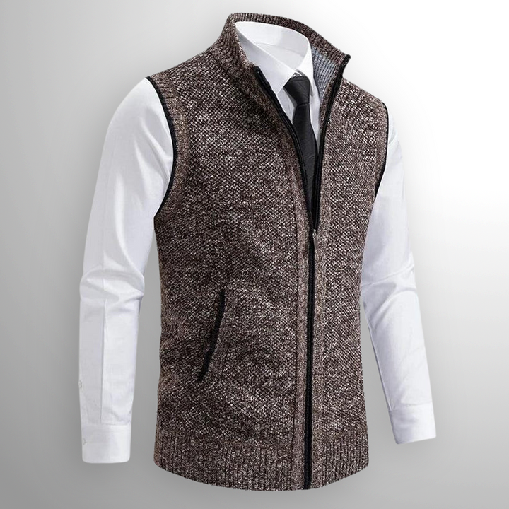 Gilet tricoté homme zippé col montant sans manches décontracté