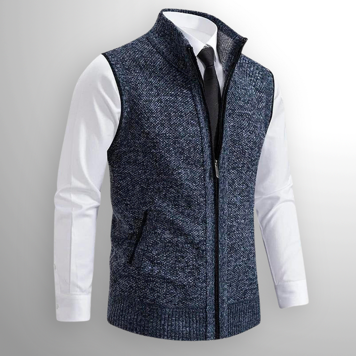 Gilet tricoté homme zippé col montant sans manches décontracté