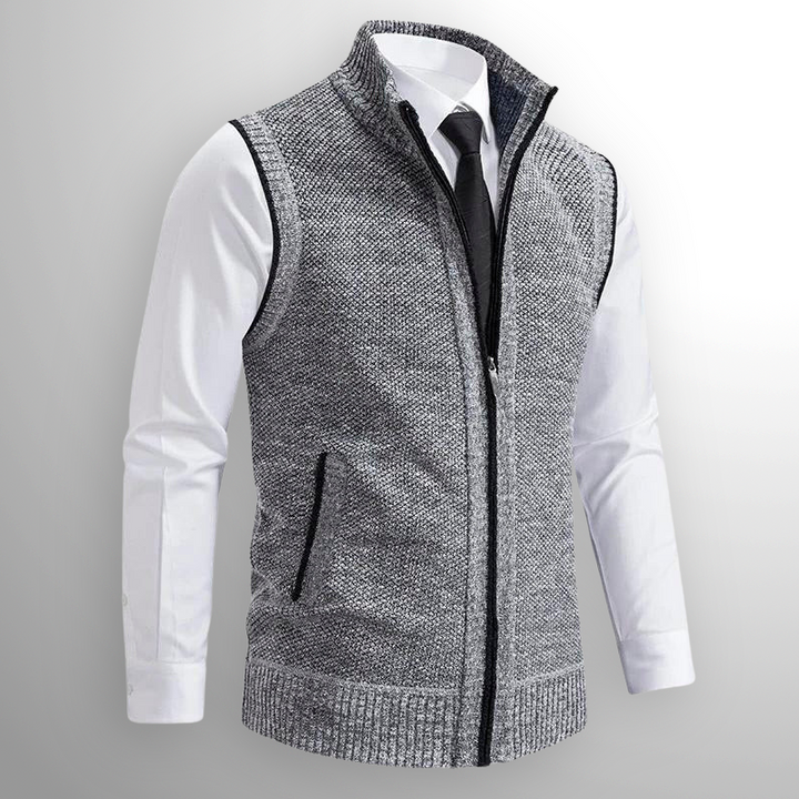 Gilet tricoté homme zippé col montant sans manches décontracté
