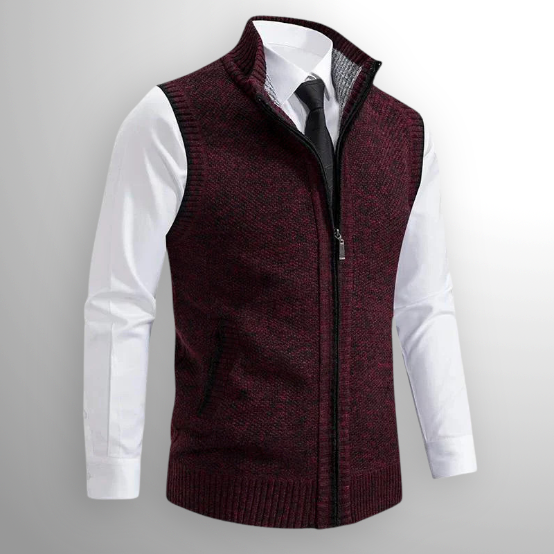 Gilet tricoté homme zippé col montant sans manches décontracté