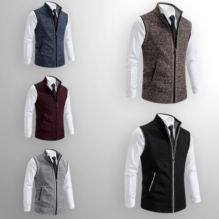 Gilet tricoté homme zippé col montant sans manches décontracté