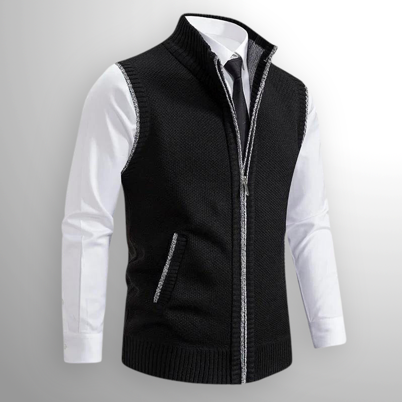 Gilet tricoté homme zippé col montant sans manches décontracté