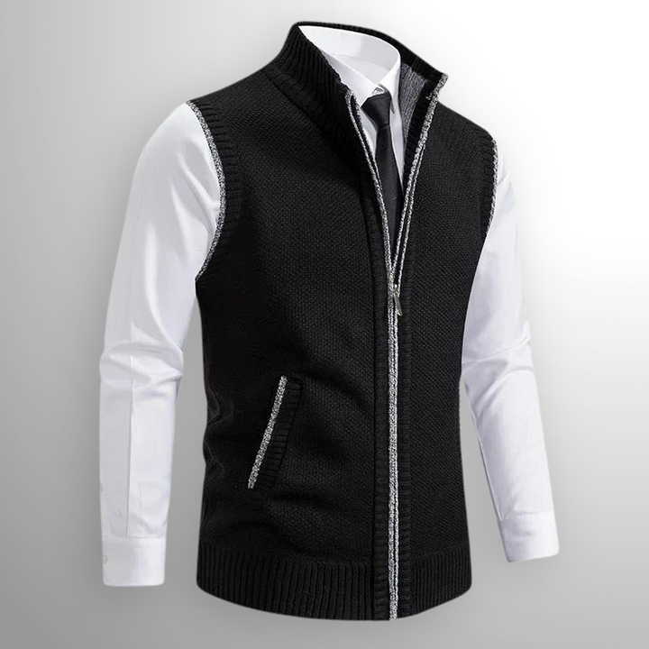 Gilet tricoté homme zippé col montant sans manches décontracté