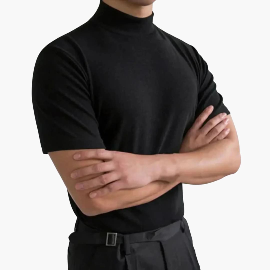 T-shirt homme col montant coupe slim manches courtes décontracté