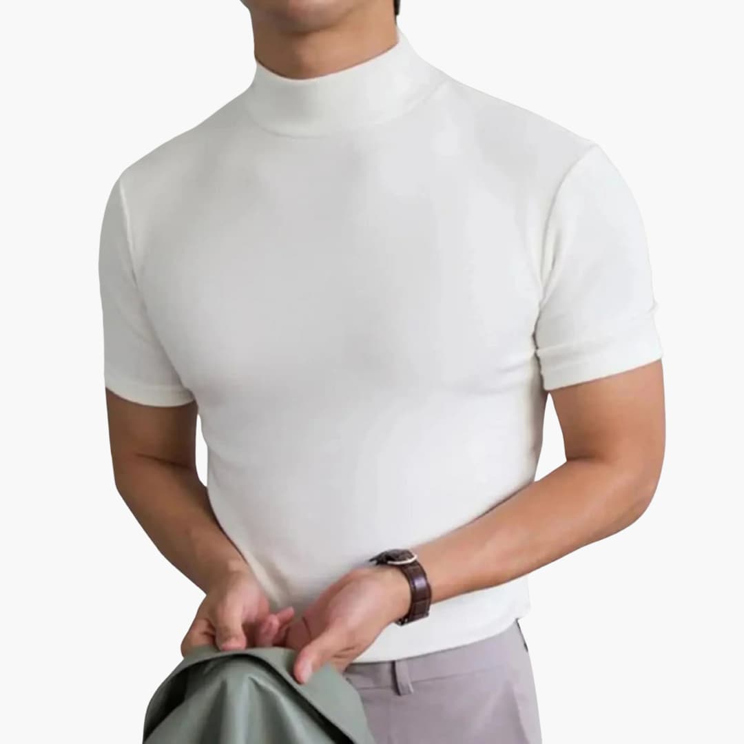 T-shirt homme col montant coupe slim manches courtes décontracté