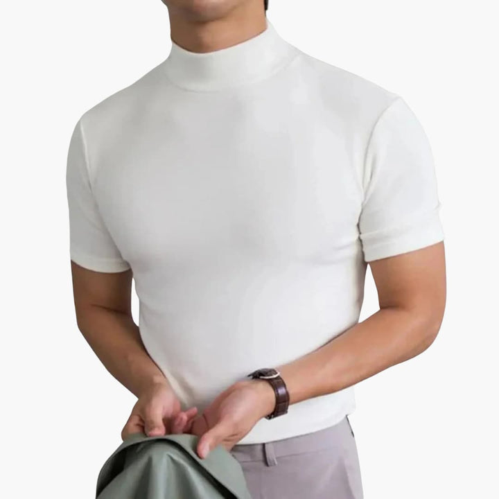Men's T-Shirt Mock Neck Slim Fit Short Sleeve Casual