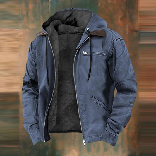 Chaqueta para hombre ligera con capucha, cremallera y bolsillos – Transicional