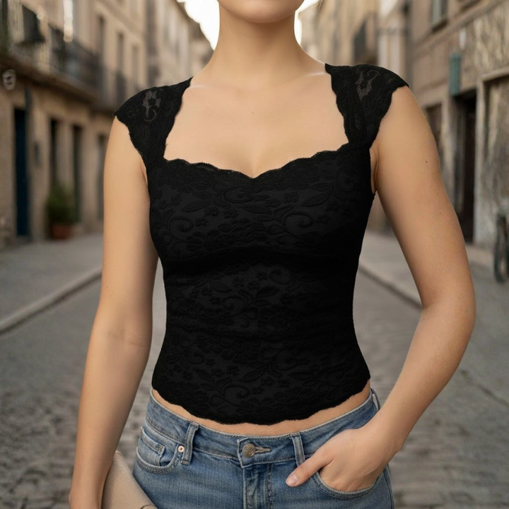 Women Semi Sheer Cami Top Layered Design Embellished