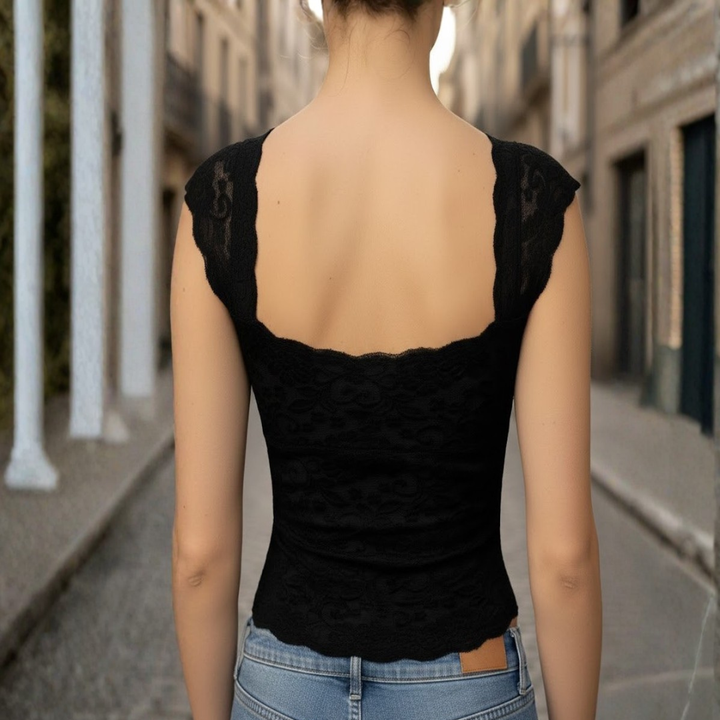 Women Semi Sheer Cami Top Layered Design Embellished