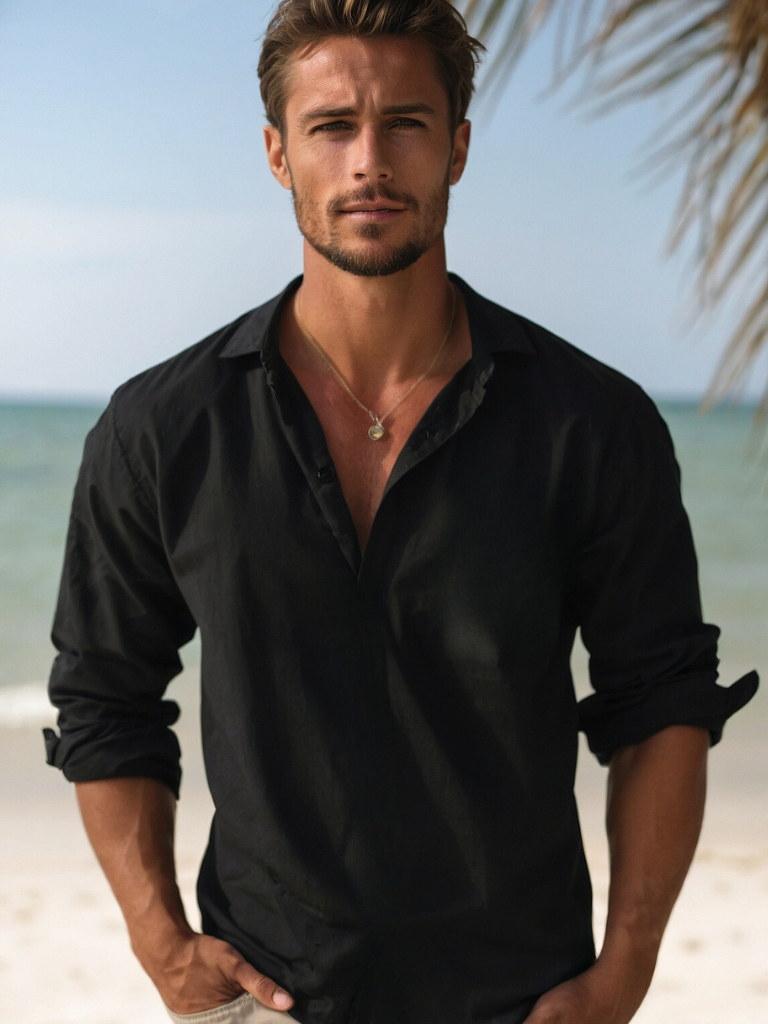 Chemise homme en lin sans manches à boutons, respirante, décontractée, pour la plage