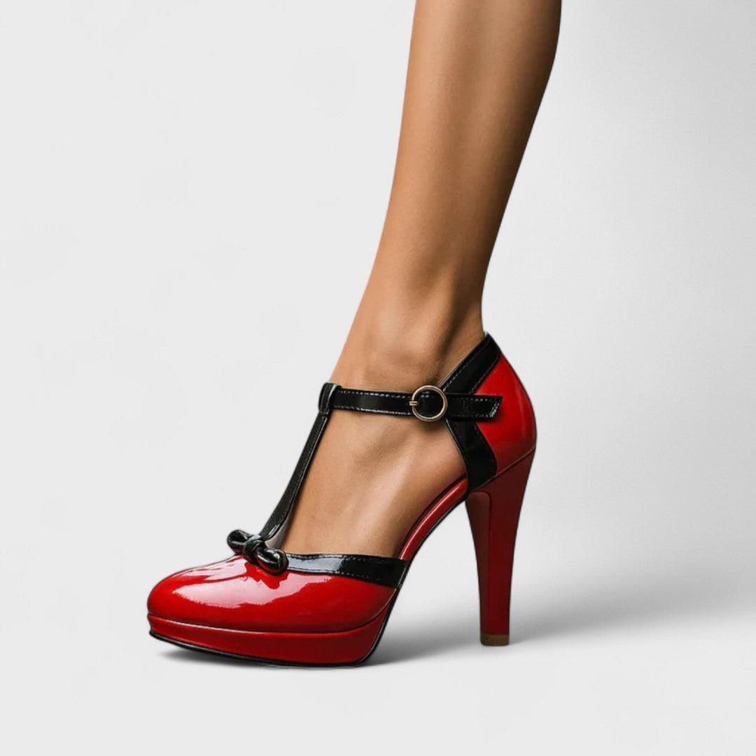 Women's Heels Patent Leather Round Toe T-Bar Strap High Heel