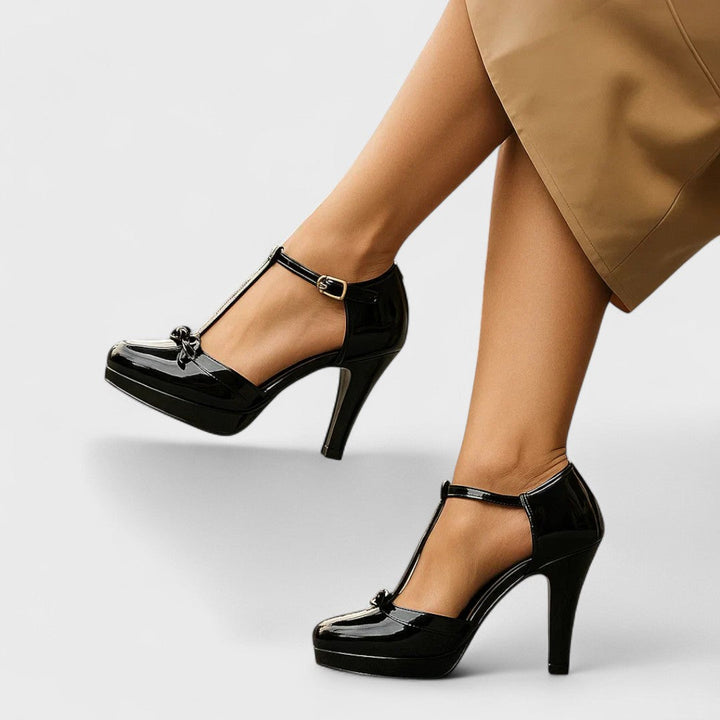 Women's Heels Patent Leather Round Toe T-Bar Strap High Heel