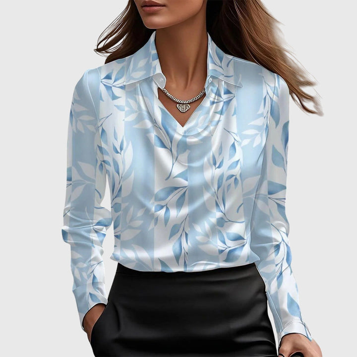 Women's Blouse Satin Button-Up Long Sleeve Pleated Collar