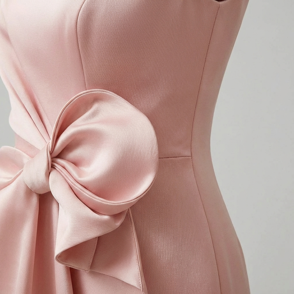 Robe midi femme sans manches à col rond avec nœud devant et coupe trapèze