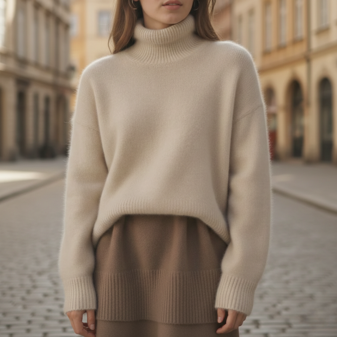 Suéter de cuello alto tejido oversize para mujer invierno