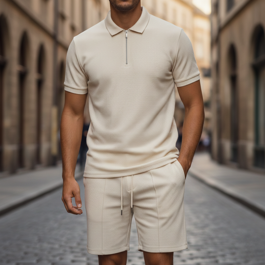 Conjunto de Polo y Pantalones Cortos para Hombre de Punto Texturizado