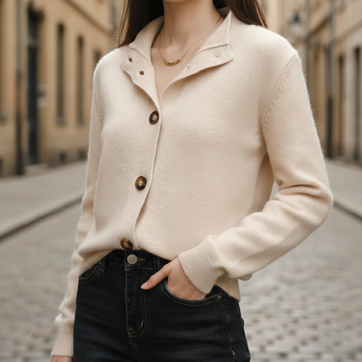 Cardigan en laine tricotée à boutons, manches longues, pour femmes