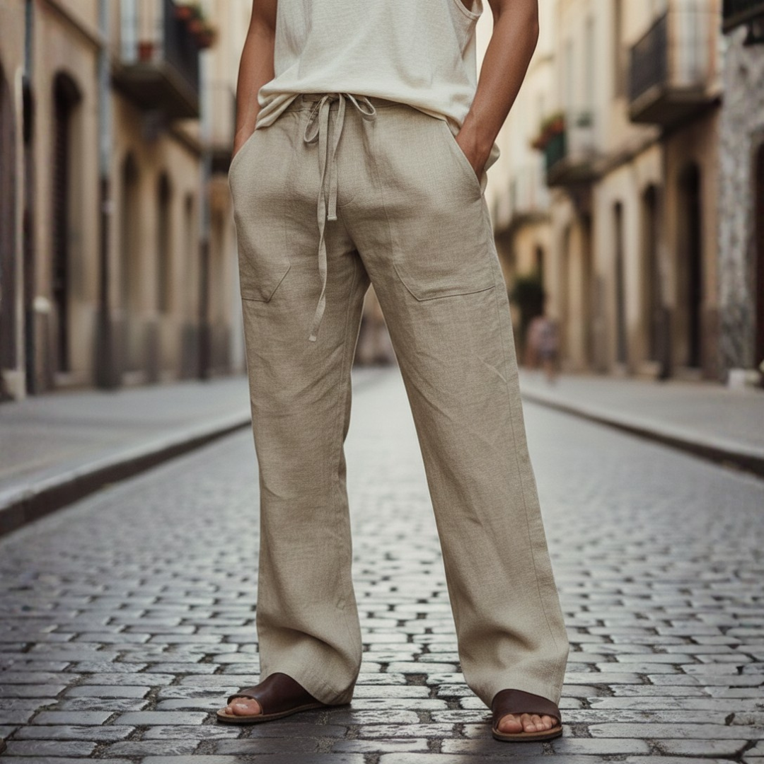 Pantalon ample en lin à cordon pour homme