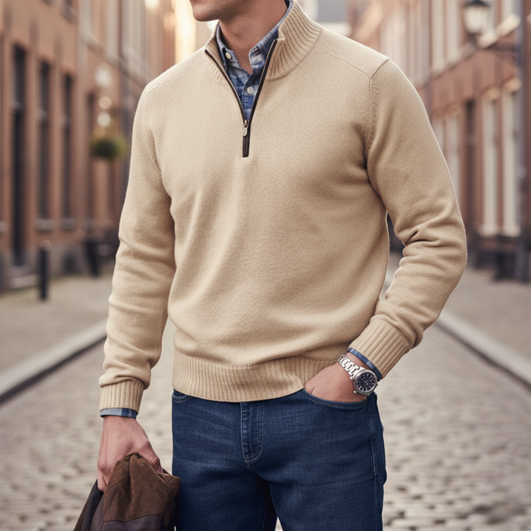Pull pour homme à col montant zippé au quart