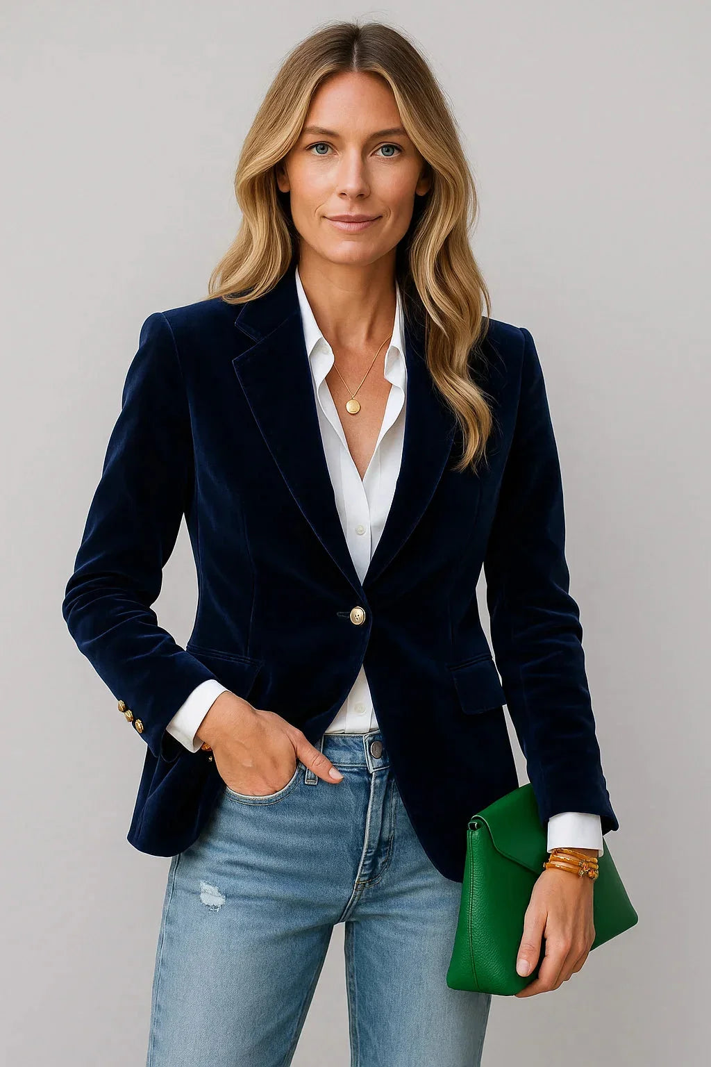 Women's Blazer Velvet Slim Fit One-Button Closure