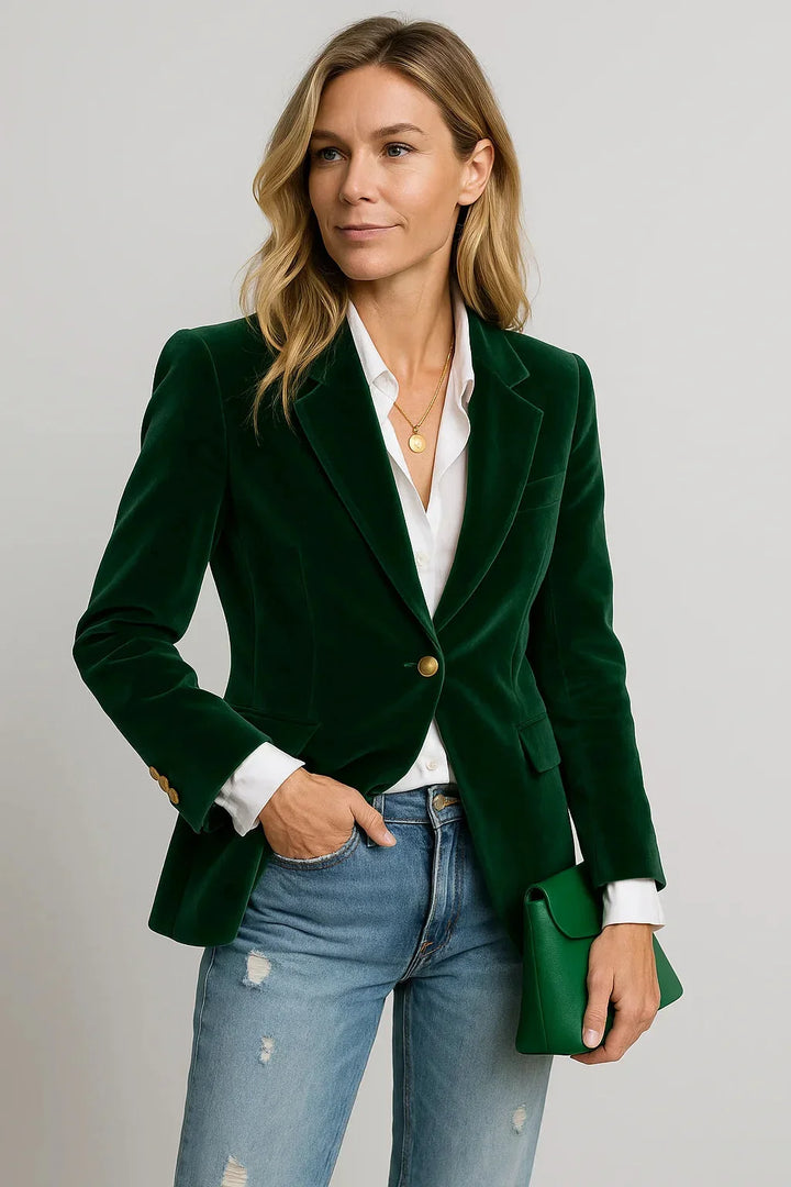 Women's Blazer Velvet Slim Fit One-Button Closure