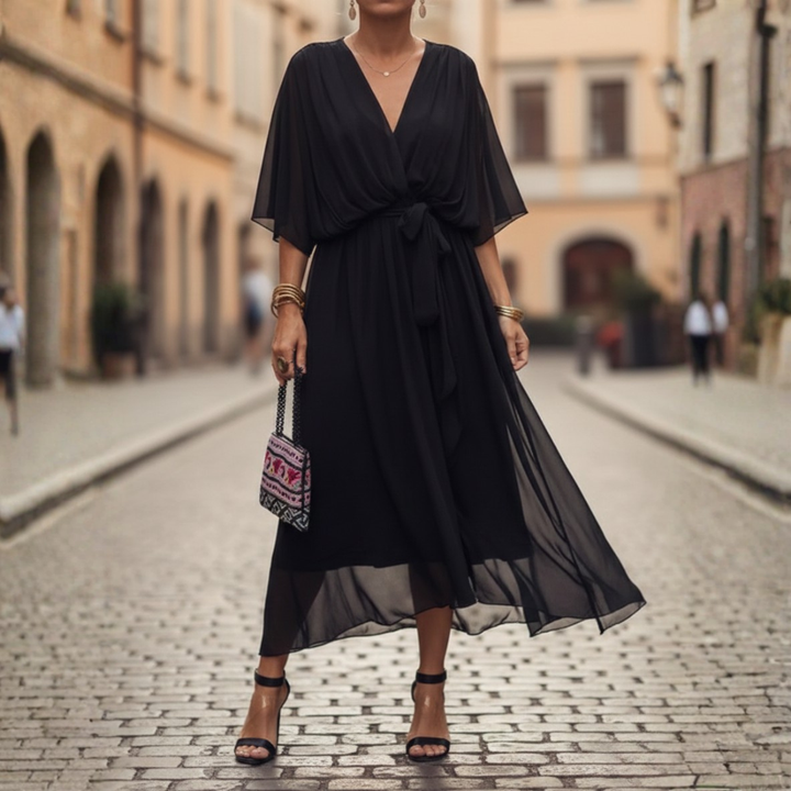 Robe longue à manches courtes en mousseline pour femmes