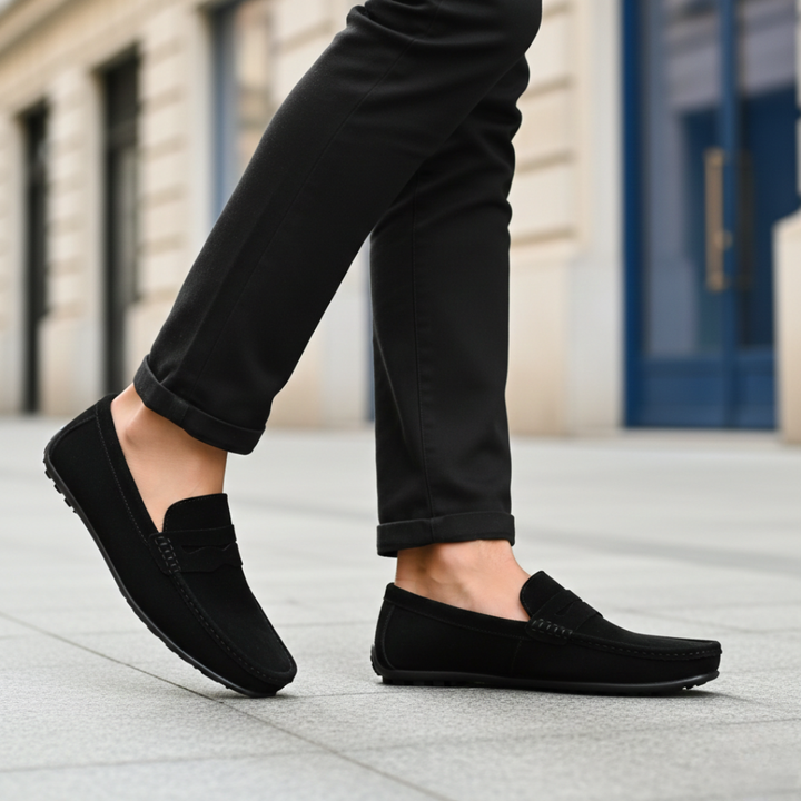 Chaussures de conduite à enfiler pour homme en daim mocassins à boucle