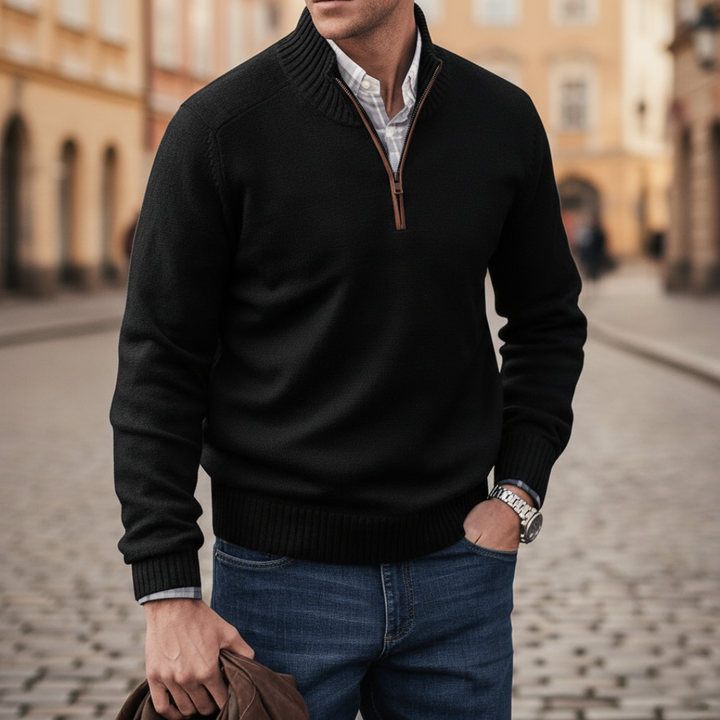Pull pour homme à col montant zippé au quart