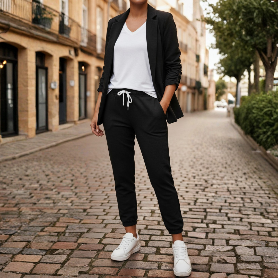 Blazer and Jogger Set Open Front Ruched Sleeve Womens