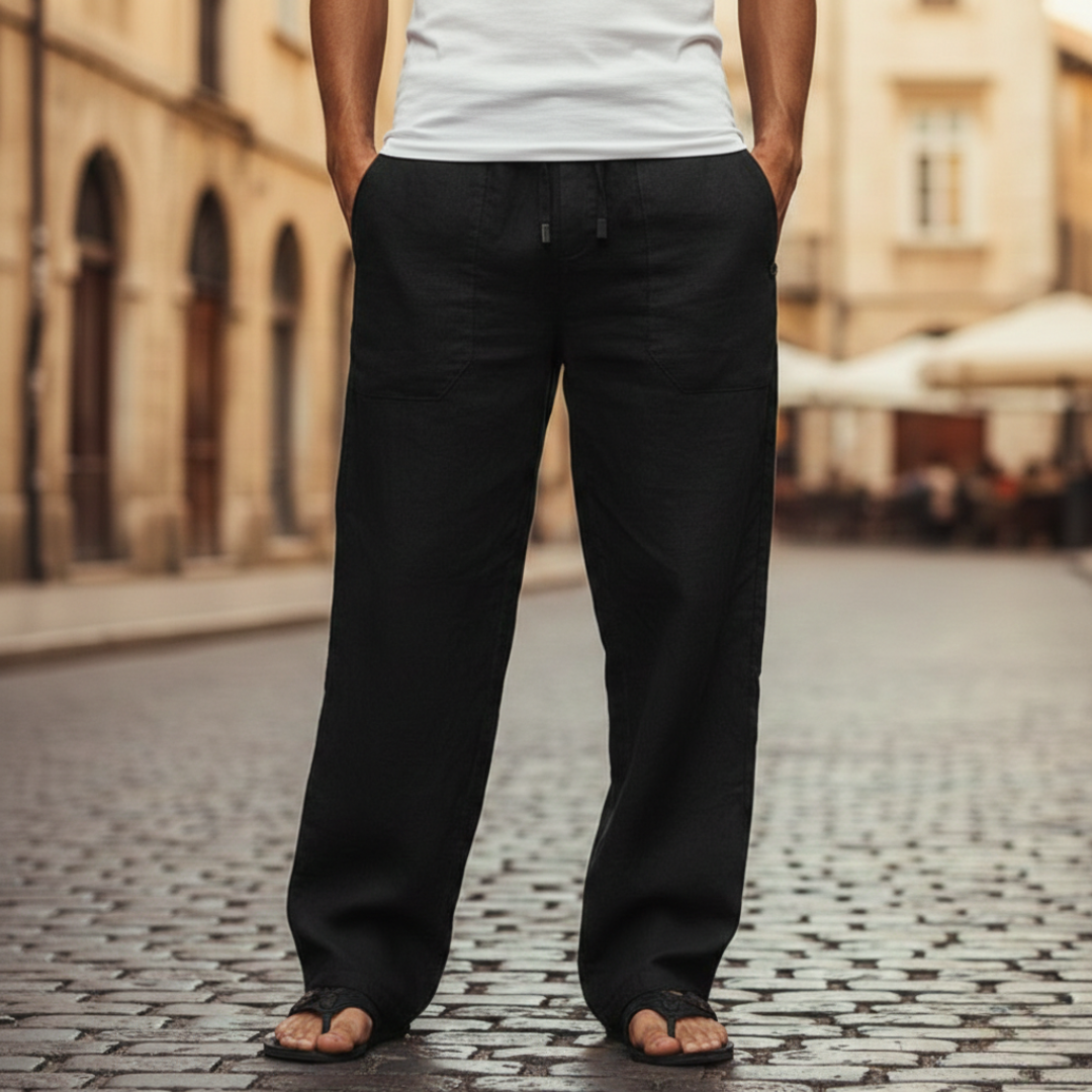 Pantalon ample en lin à cordon pour homme