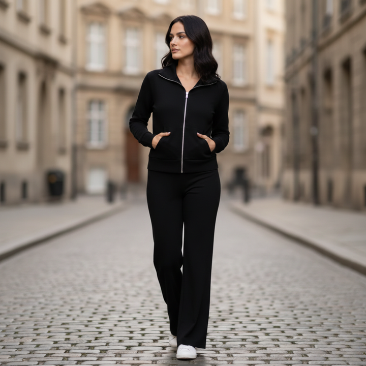 Lounge Set Zip Jacket Flare Pants Relaxed Fit Womens