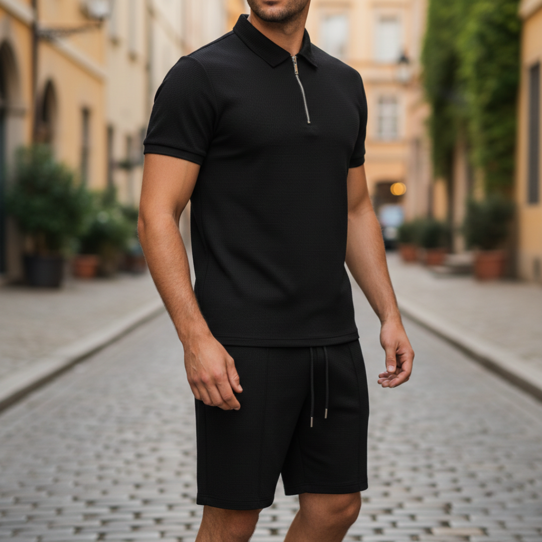 Conjunto de Polo y Pantalones Cortos para Hombre de Punto Texturizado