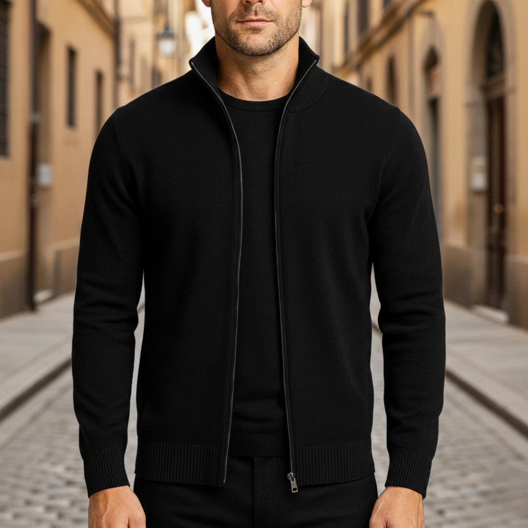 Cardigan Sweater Full Zip Ribbed Trim Mens