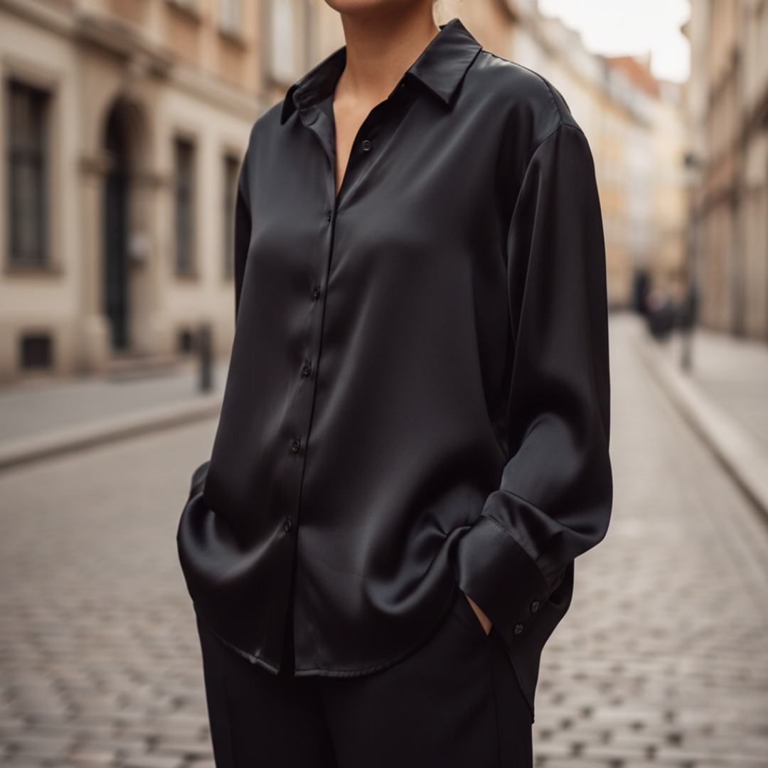 Chemisier long pour femme en satin à boutons devant