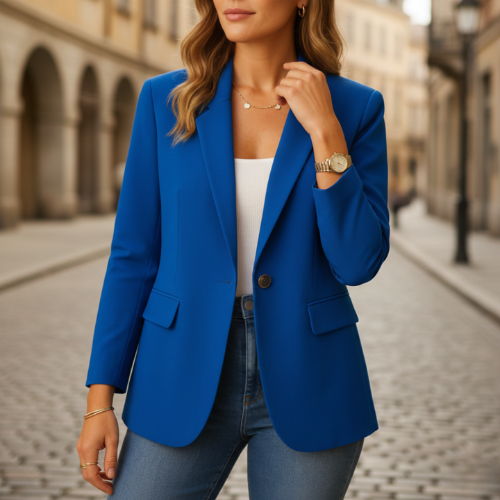 Blazer de un solo botón con solapa de muesca y bolsillos con solapa, corte entallado para mujer