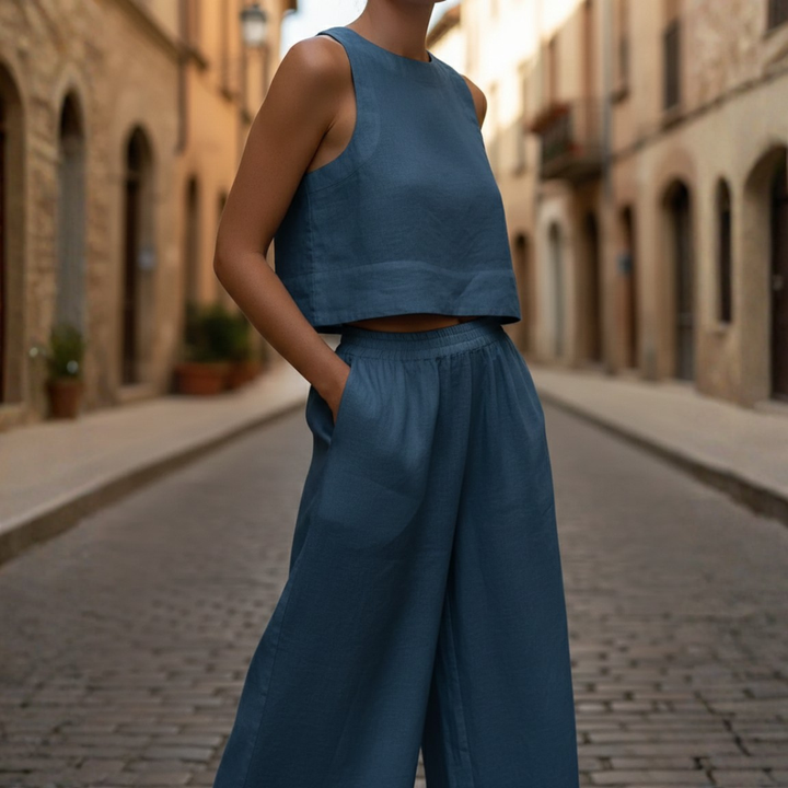 Two Piece Set Crop Top Wide Leg Pants Sleeveless Women