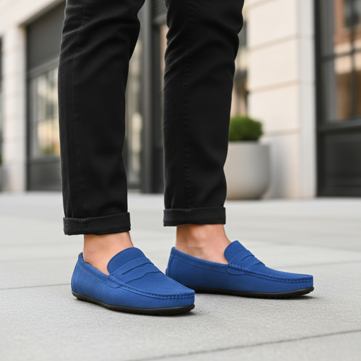 Chaussures de conduite à enfiler pour homme en daim mocassins à boucle