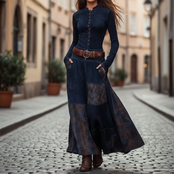 Women’s Long Dress in Mixed Fabric
