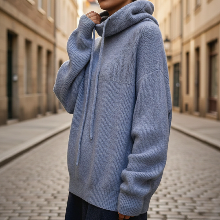 Pull à capuche tricoté à cordon côtelé surdimensionné pour femmes