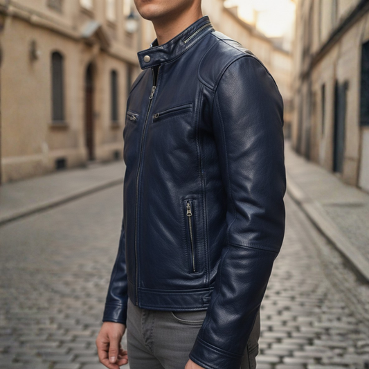 Chaqueta ajustada de motorista para hombre de cuero sintético