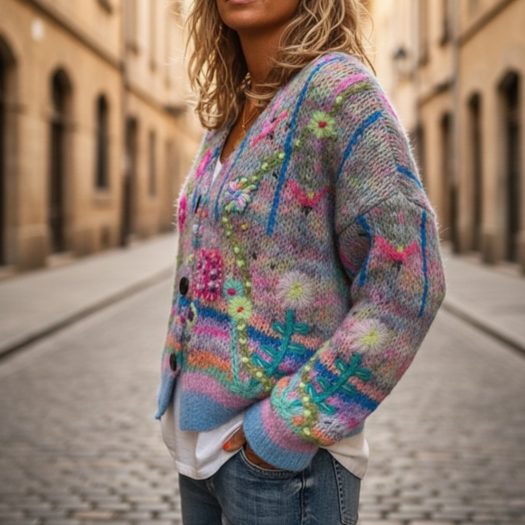 Cardigan Long Sleeve Floral Knit Womens