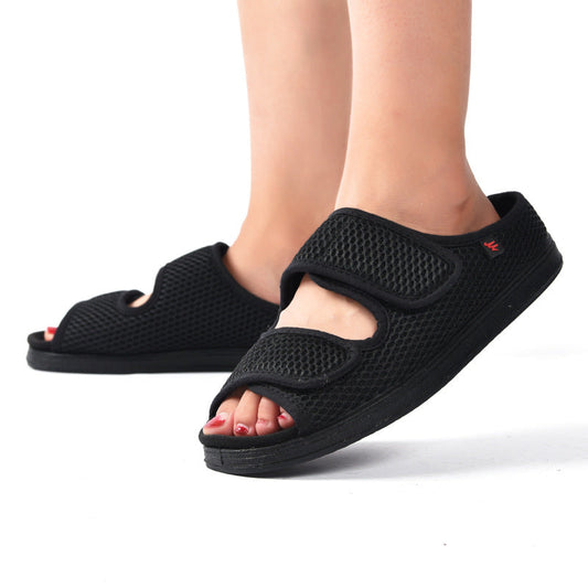 Zapatos ajustables para hombre, transpirables, de malla, sin cordones, ancho, con cierre de velcro