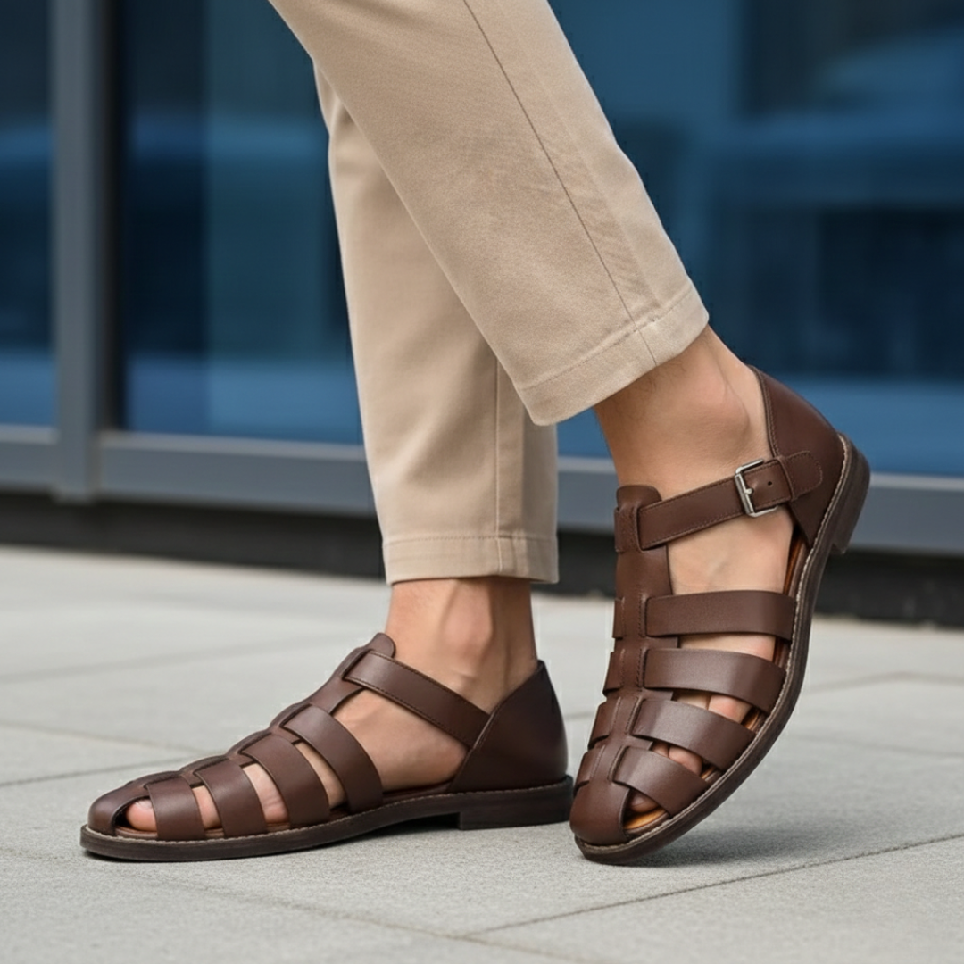 Sandales orthopédiques à lanières de gladiateur en cuir pour hommes
